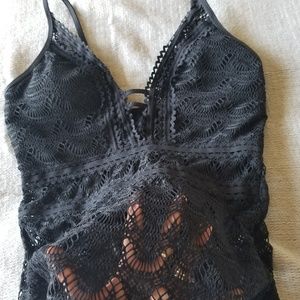 BECCA black crochet tank top